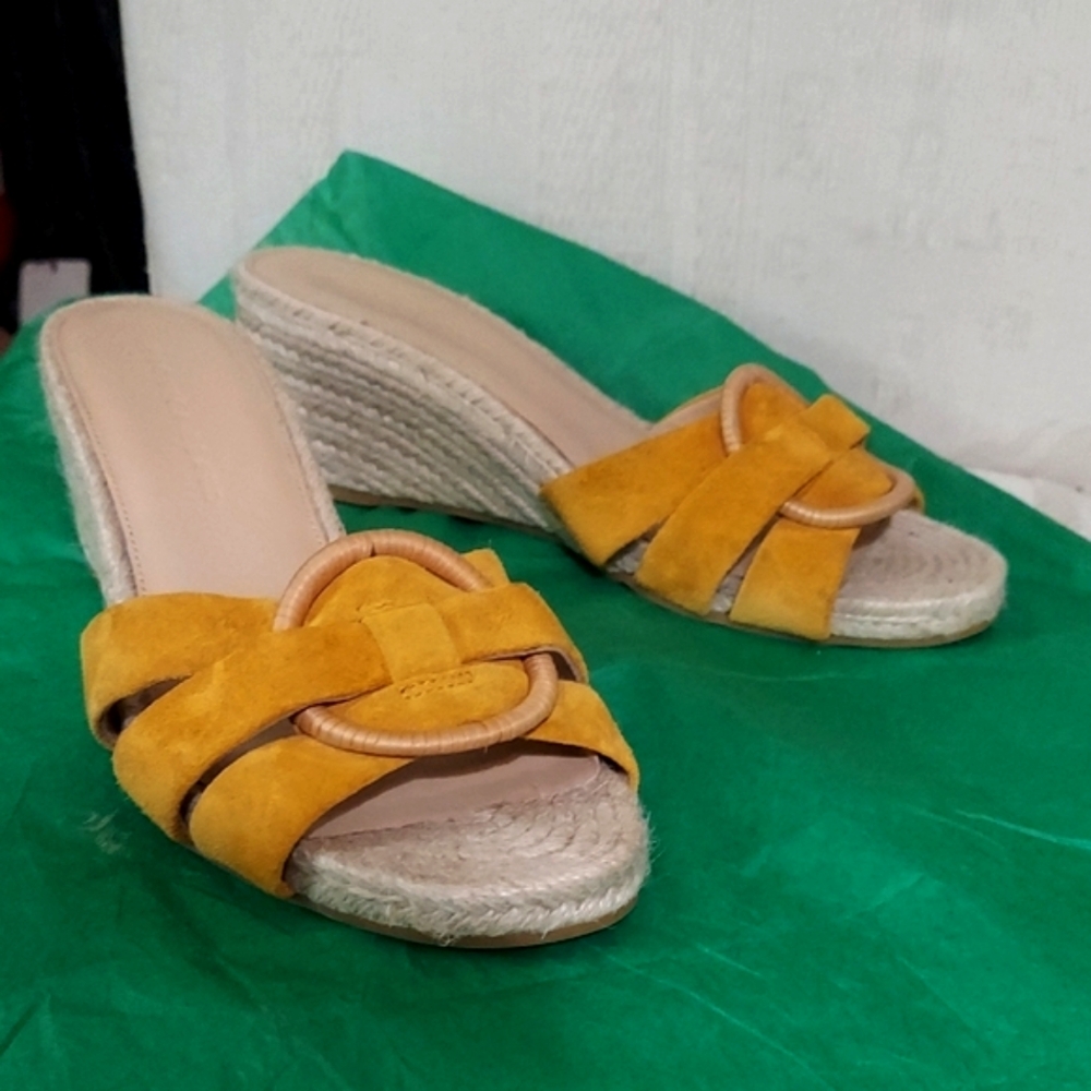 Veronica Beard Ivy Saffron Suede Espadrille Wedge Sandals Sz 9
